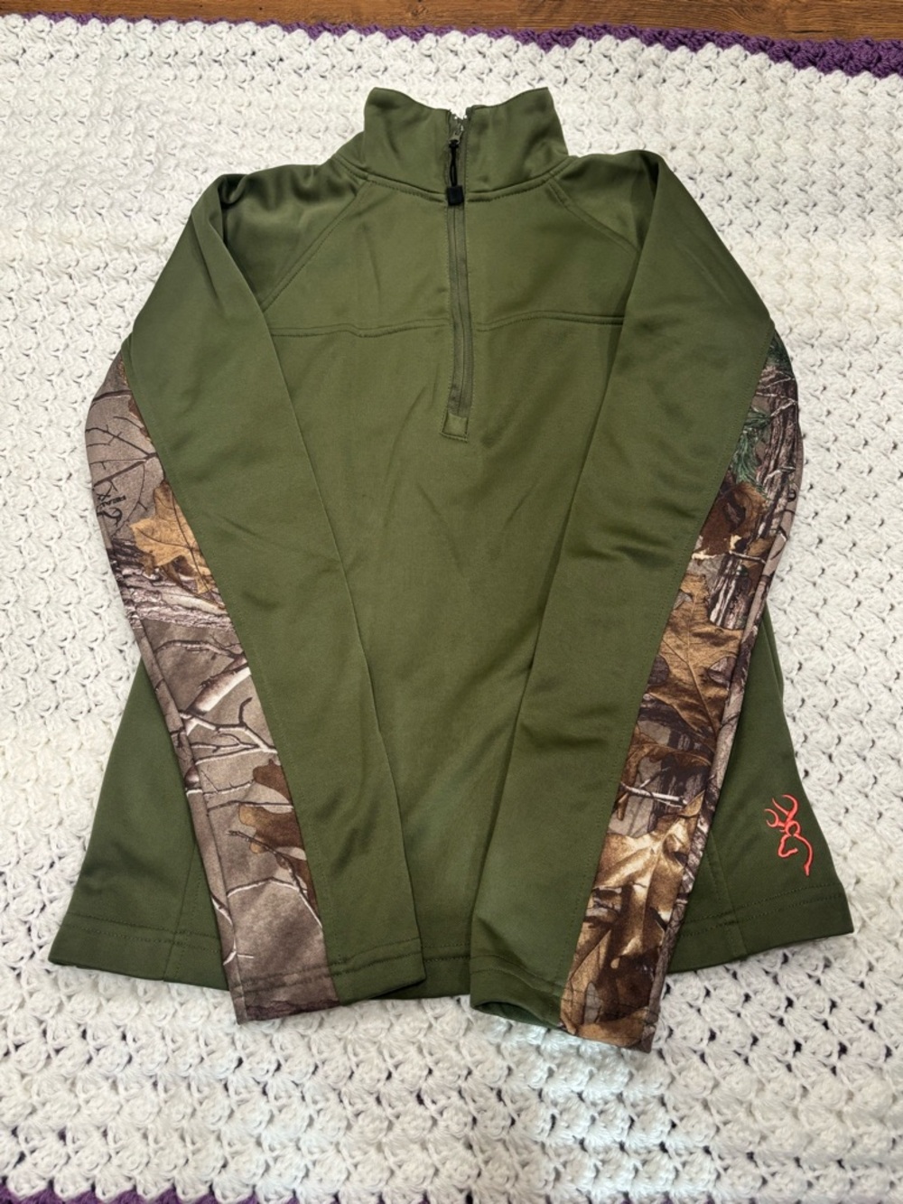 Browning Olive Green Quarter Zip Pullover & RealTree Camo with Pink Logo